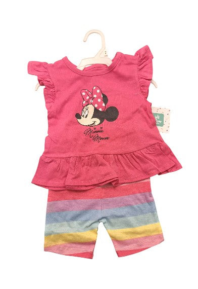 Minnie Mouse 2Pc Set Dark Pink T-Shirt & Rainbow Short