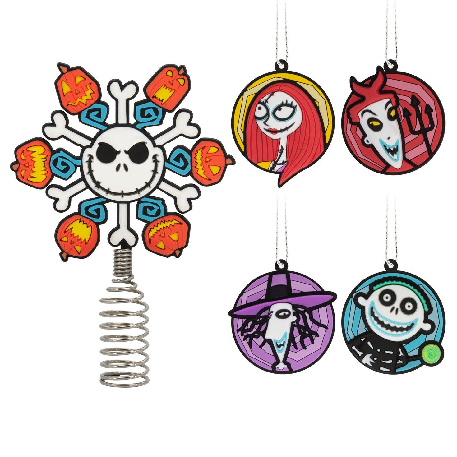 Mini Disney Tim Burton's The Nightmare Before Christmas Hallmark Tree Topper and Ornaments, Set of 5