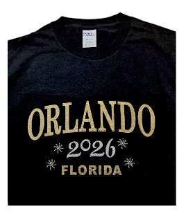 2026 Orlando Fl Glitter Black T-shirt w/Stone