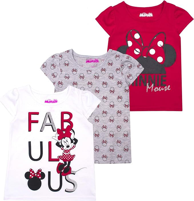 Disney Minnie Fabulous Girls 3 Pack Shirts Toddler Rd/Wht/Gry