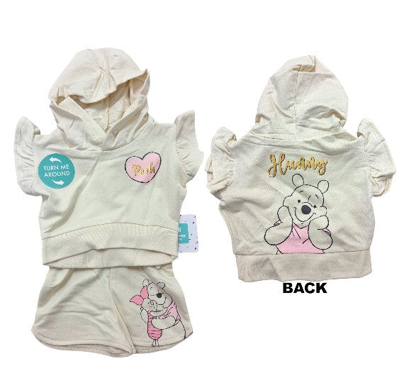 Pooh 'Hunny' Hooded Baby 2Pc Short Set Cream