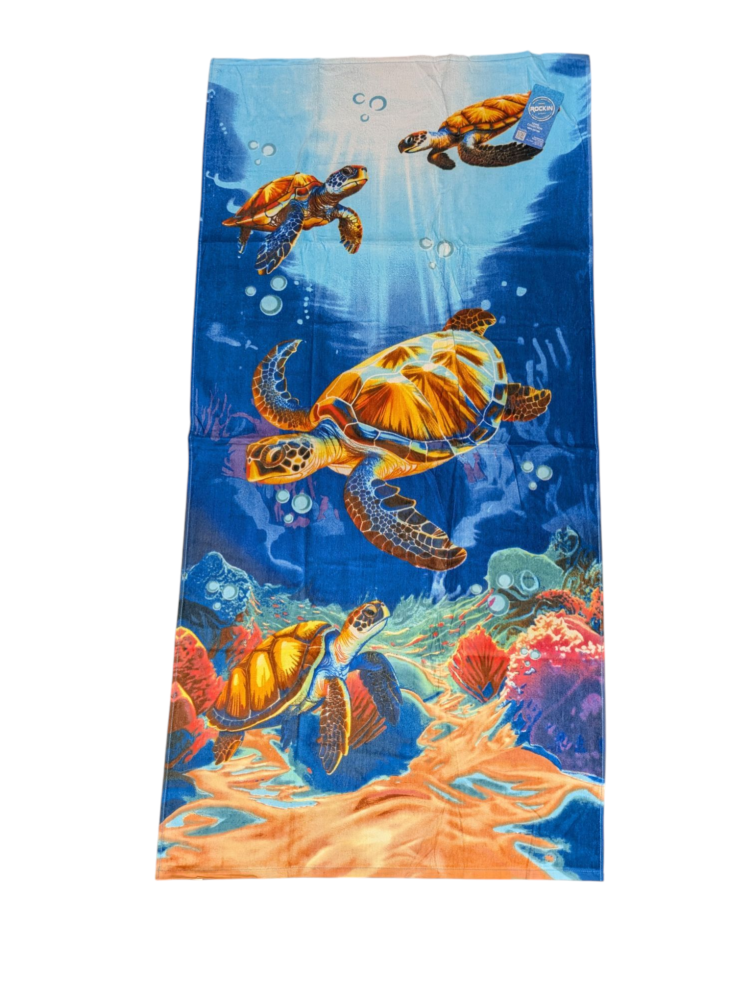 Clear Blue Ocean And Sea Turtle Velour Beach Towel