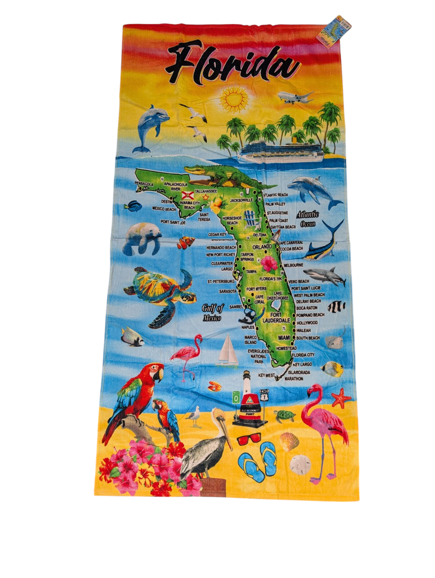 Welcome to Florida Map Velour Beach Towel 30" X 60