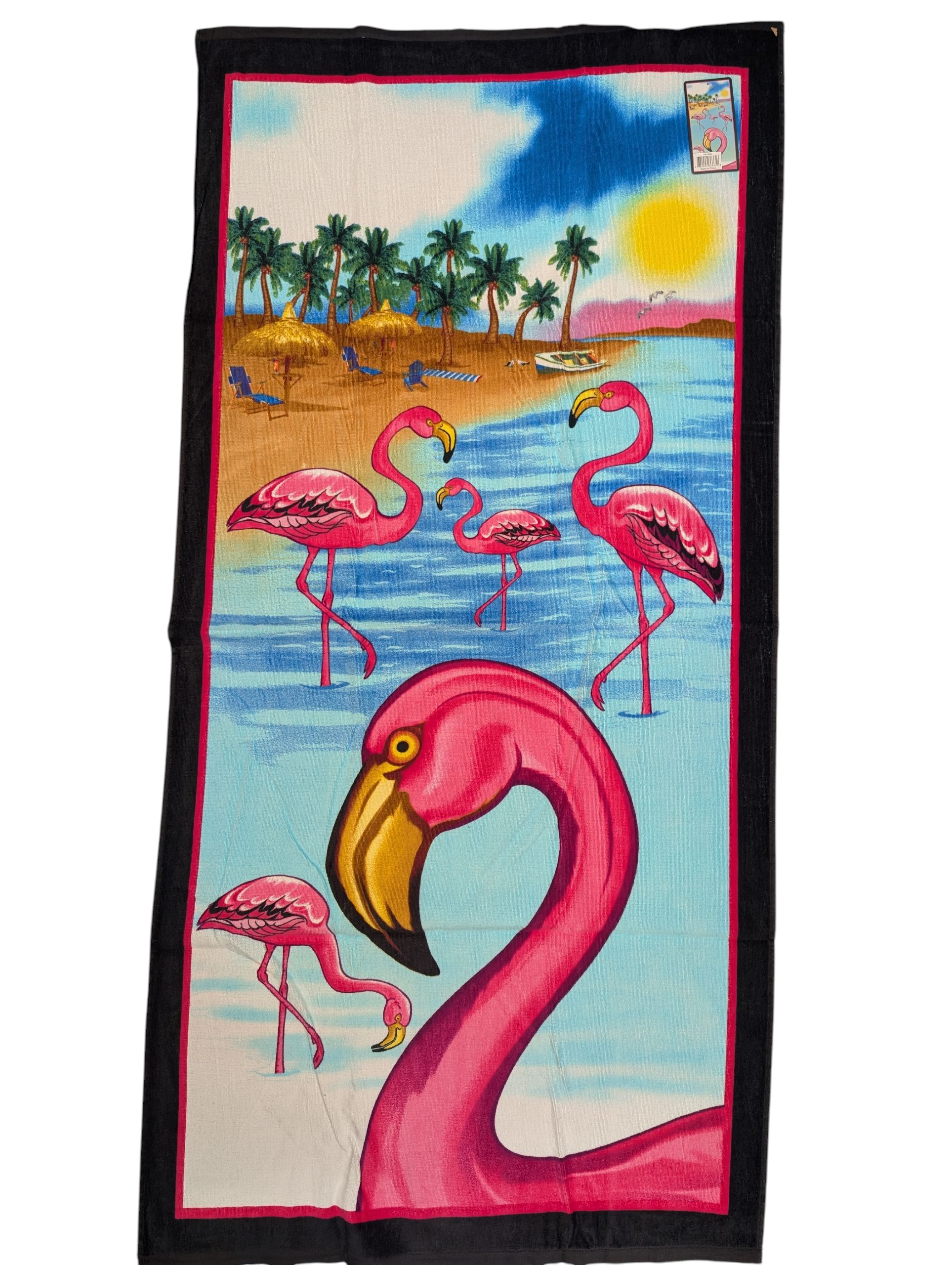 Florida Flamingos on the Shores Velour Beach Towel 30"x60