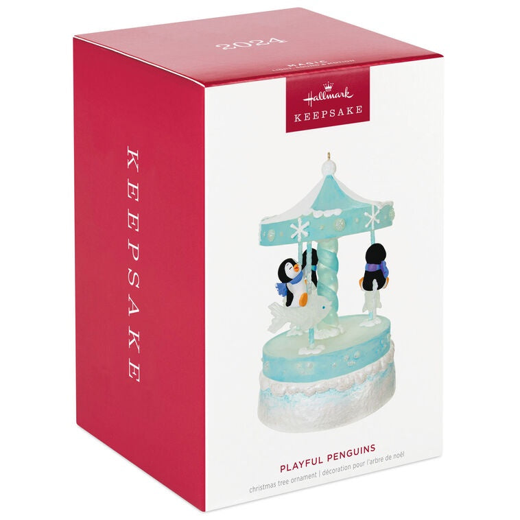 Hallmark Keepsake Christmas Ornament 2024, Playful Penguins on Carousel Musical With Light and Motion, Family Gifts