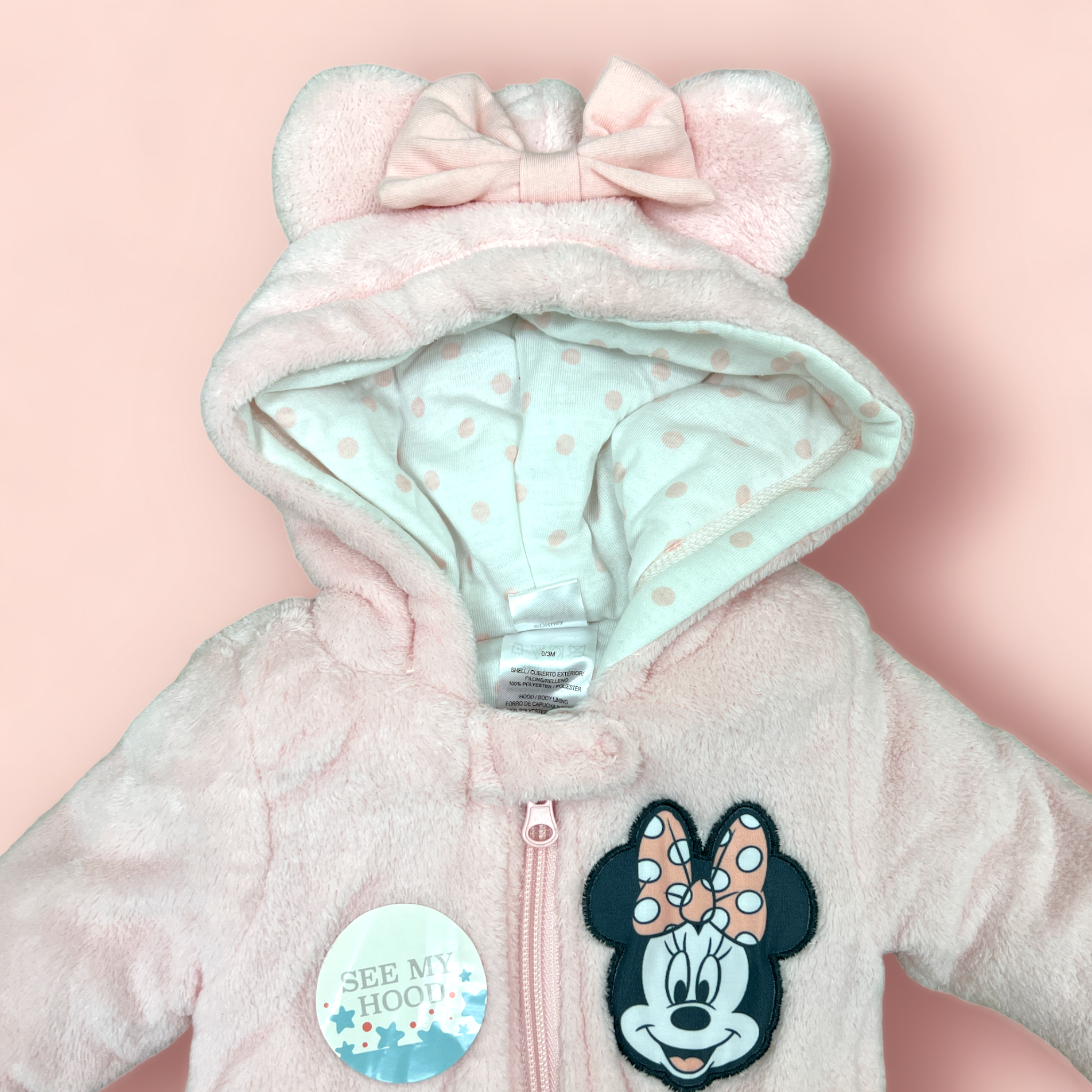 Newborn Minnie Mouse Pink Onesie with Hoodie