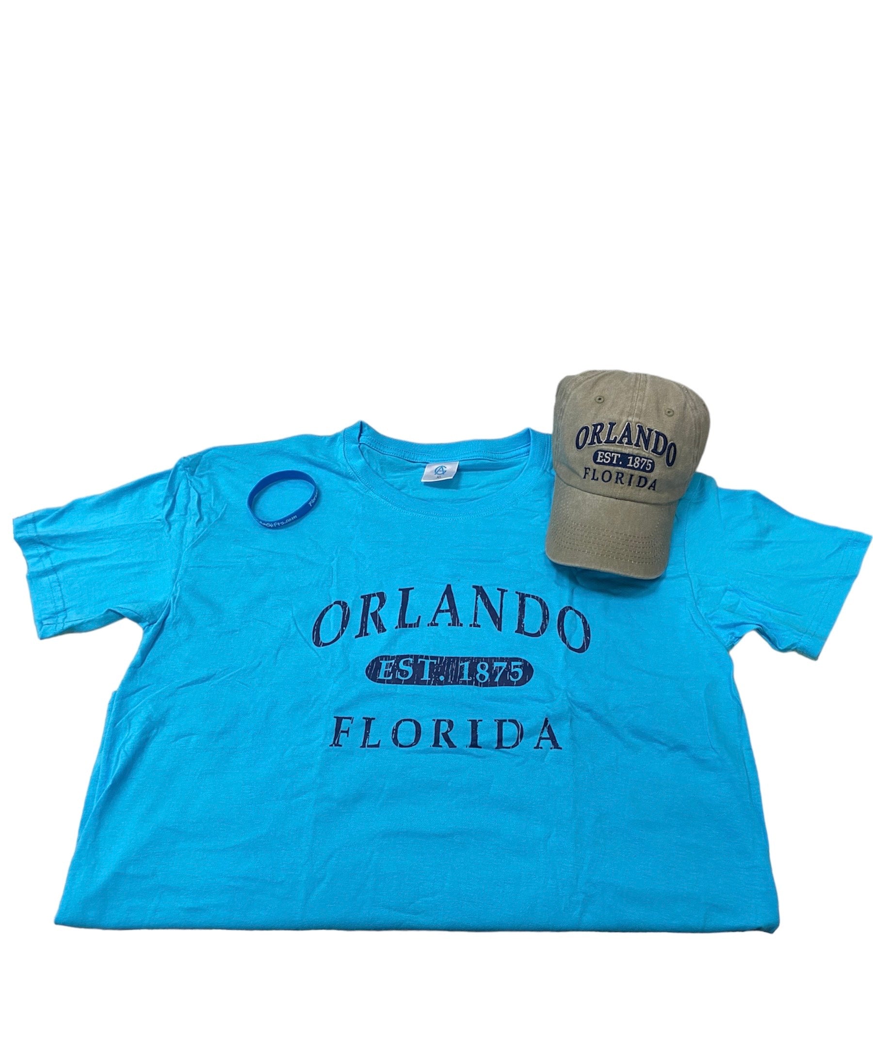 Orlando Florida Sky Blue Shirt With Khaki Cap Set