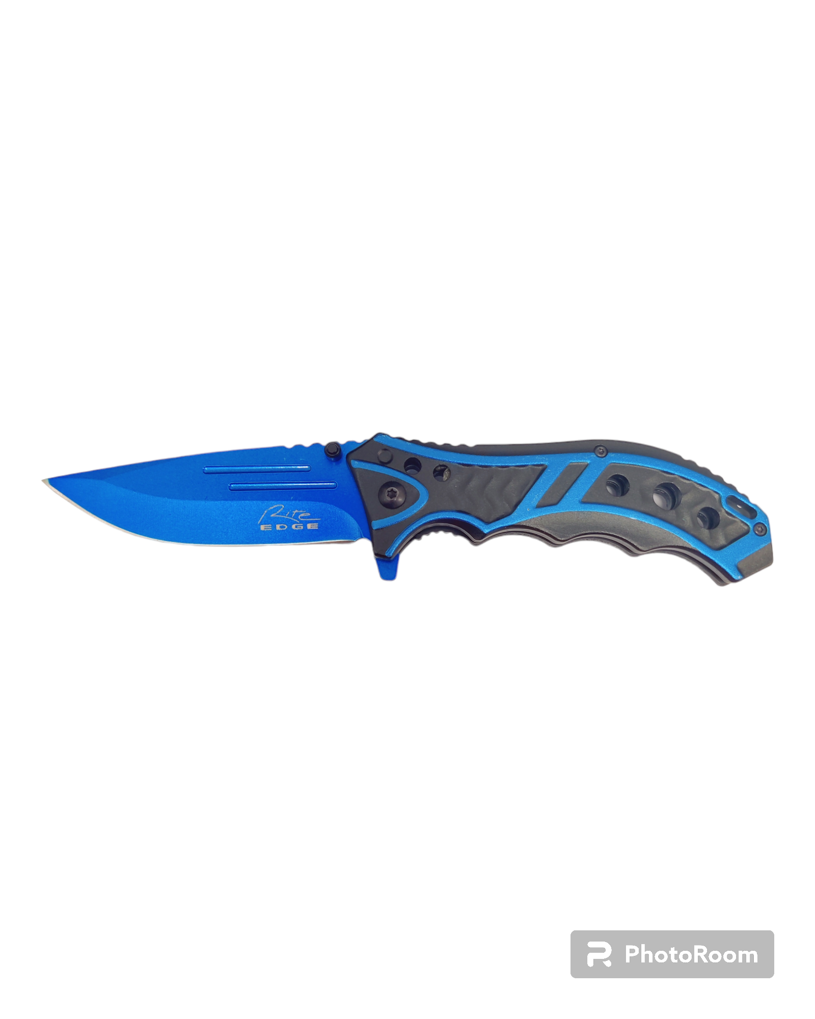 Caution Blue Open Folding Knife With Pocket Clip 4.75