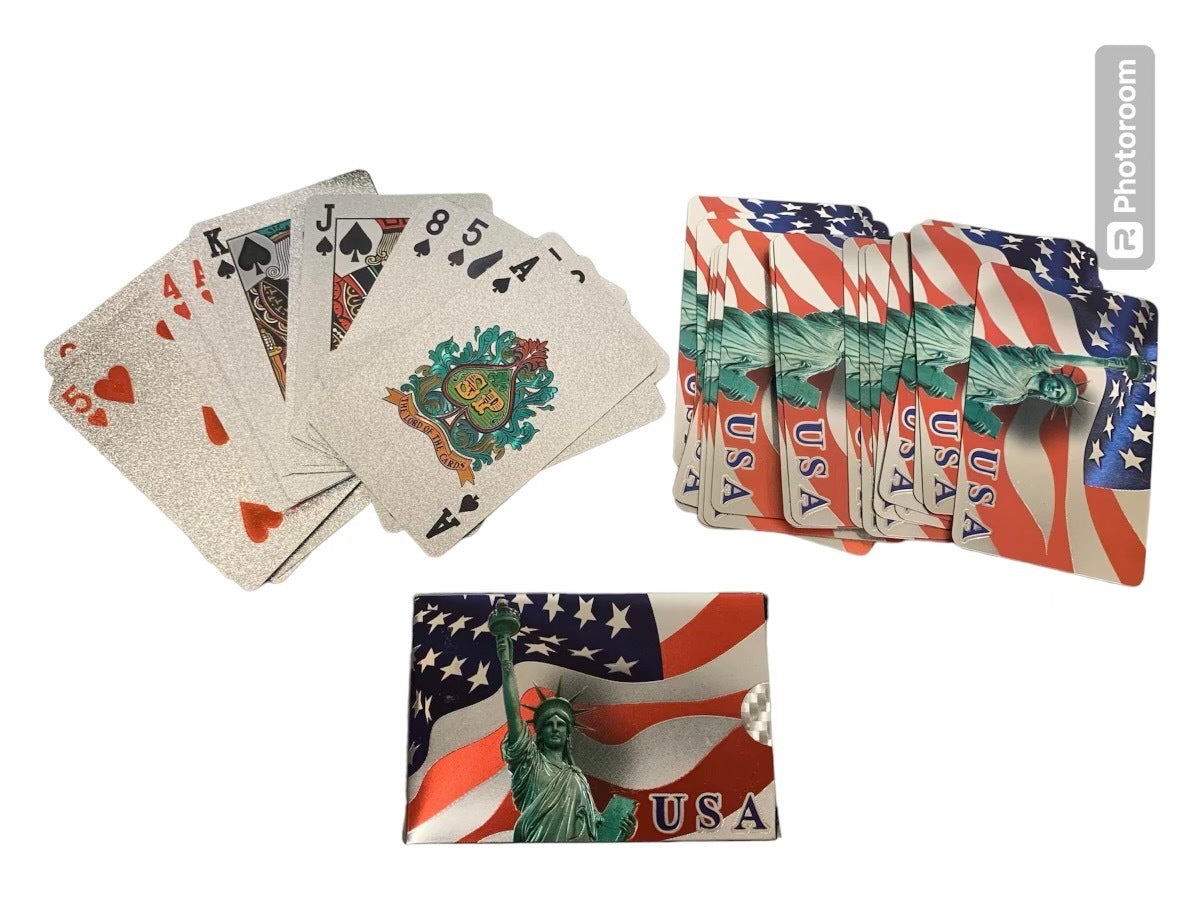 Sliver USA Flag & Statue Playing Cards
