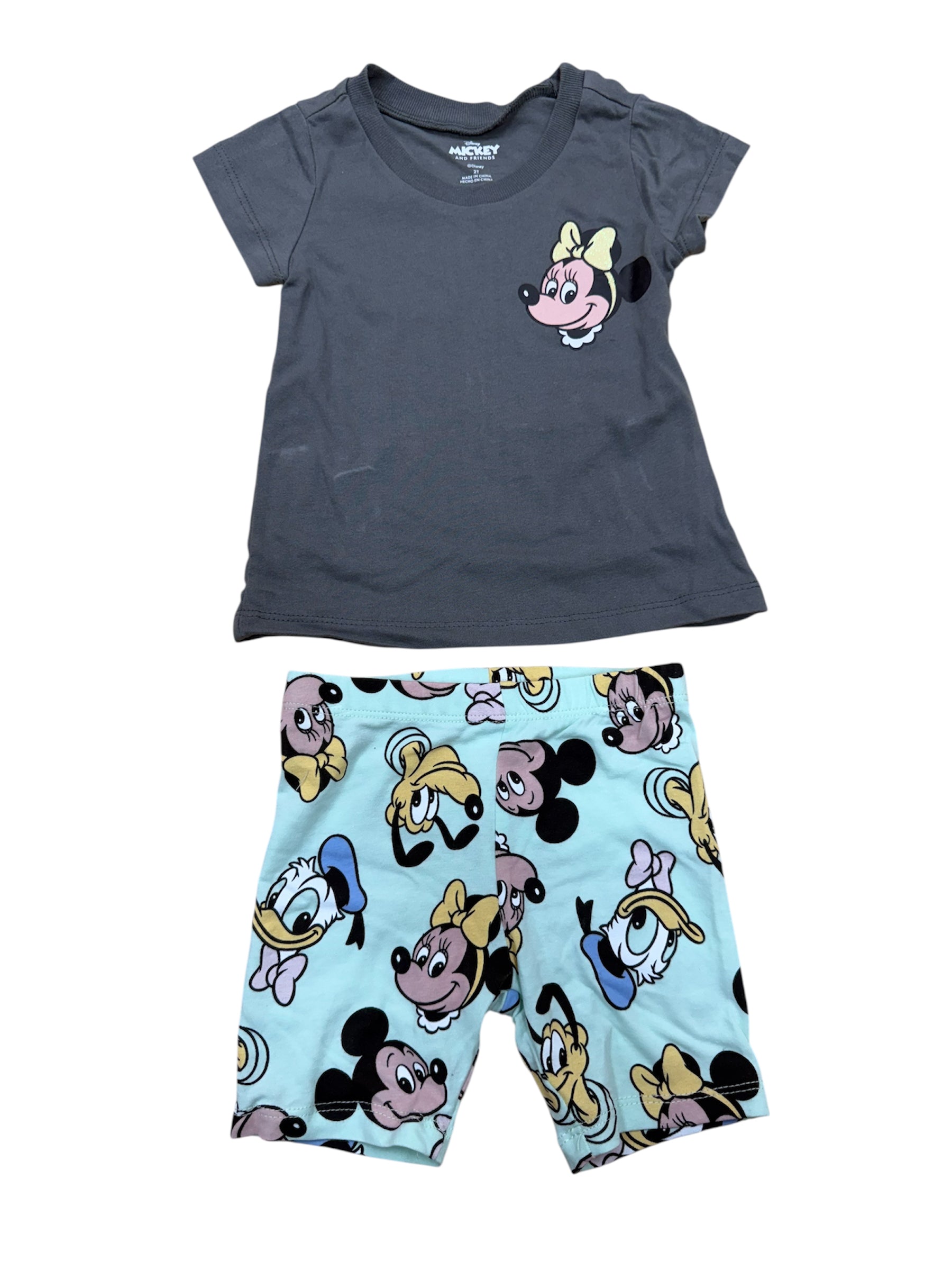 Disney Mickey & Friends Grey Shirt & Biker Shorts Set
