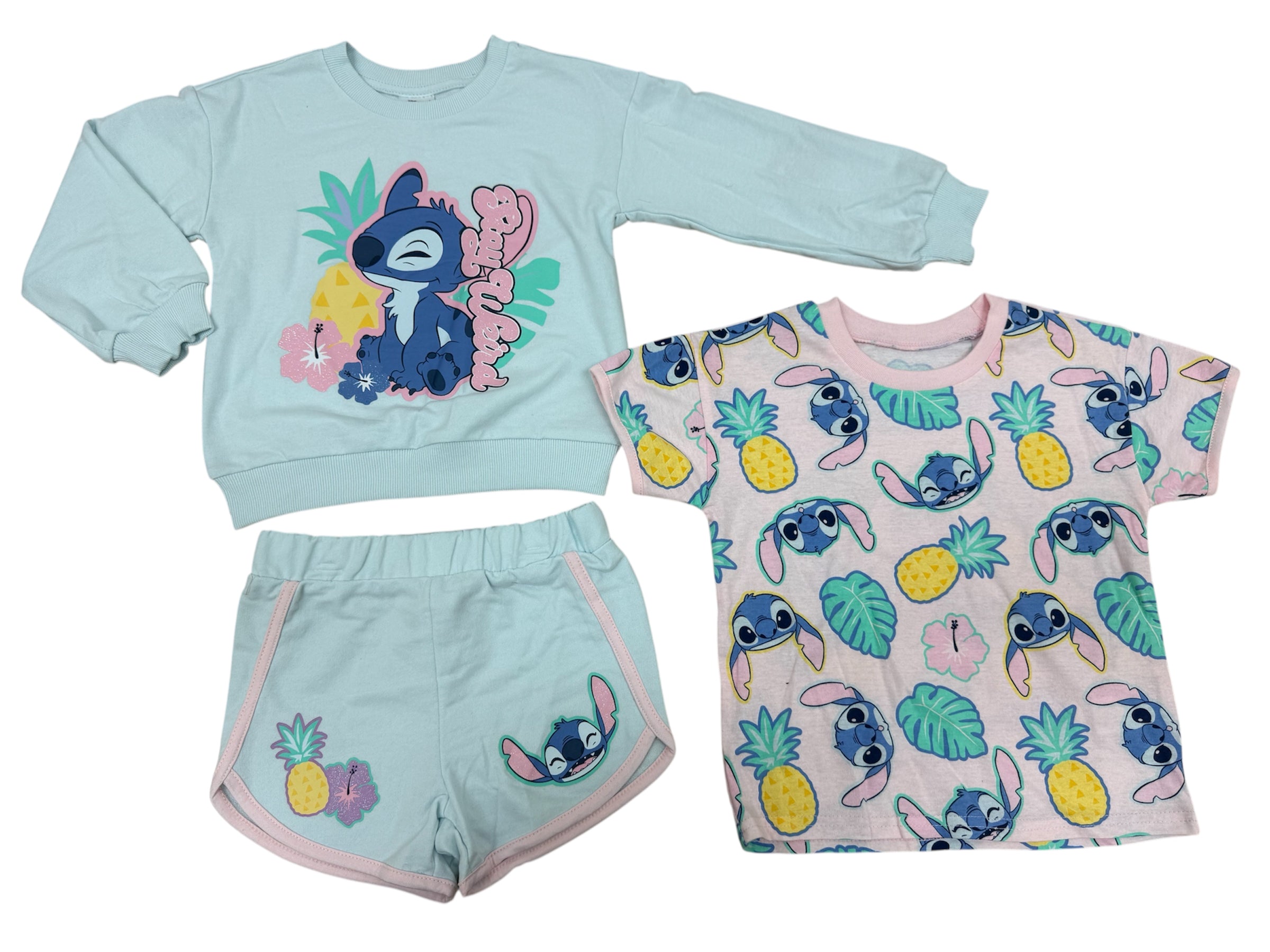 Disney Stitch Light Blue 3pc Set w/ Sweater, Shirt & Shorts