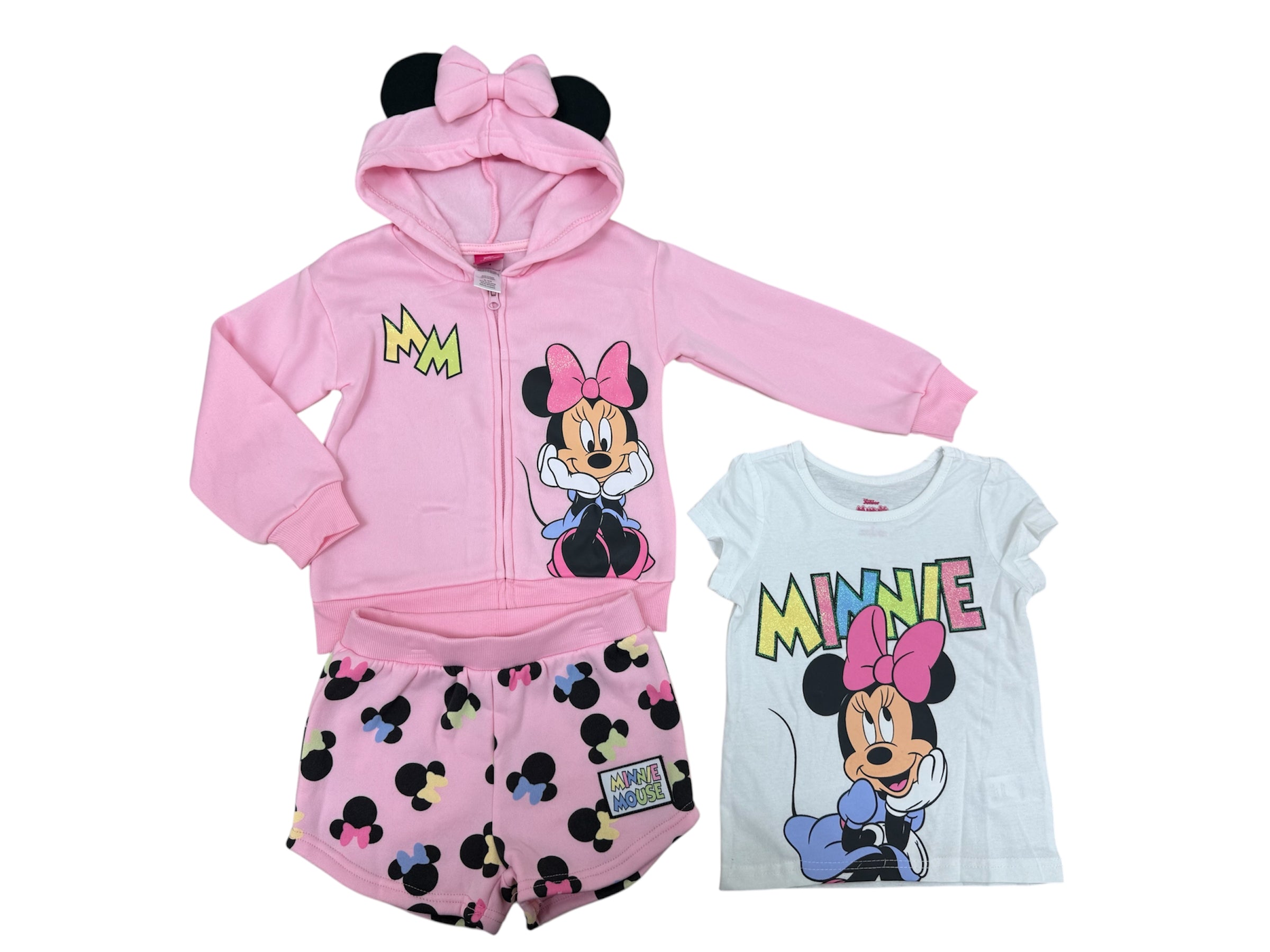 Disney Minnie Mouse 3pc Polka-Dot Hoodie, Shirt & Shorts Set