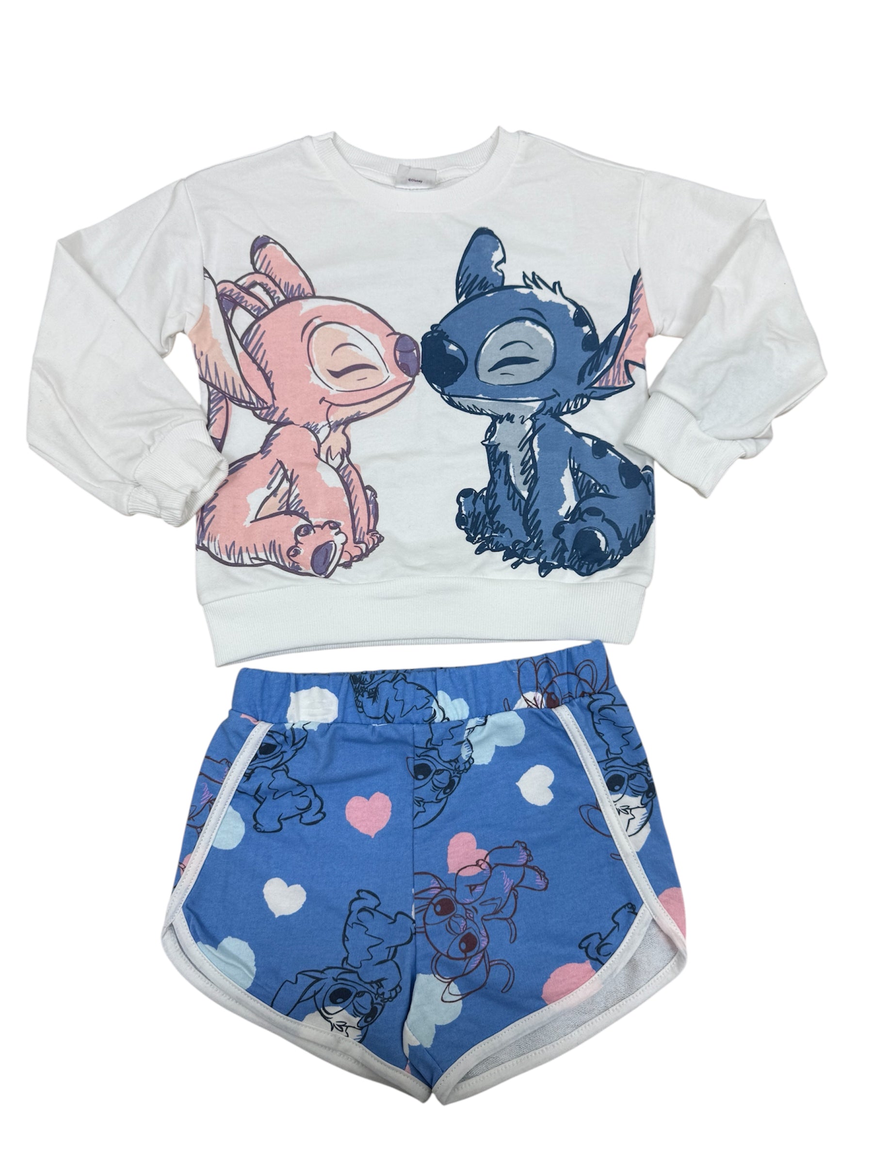Disney Stitch & Angel 3pc Set w/ Love Sweater, Shirt & Shorts Set