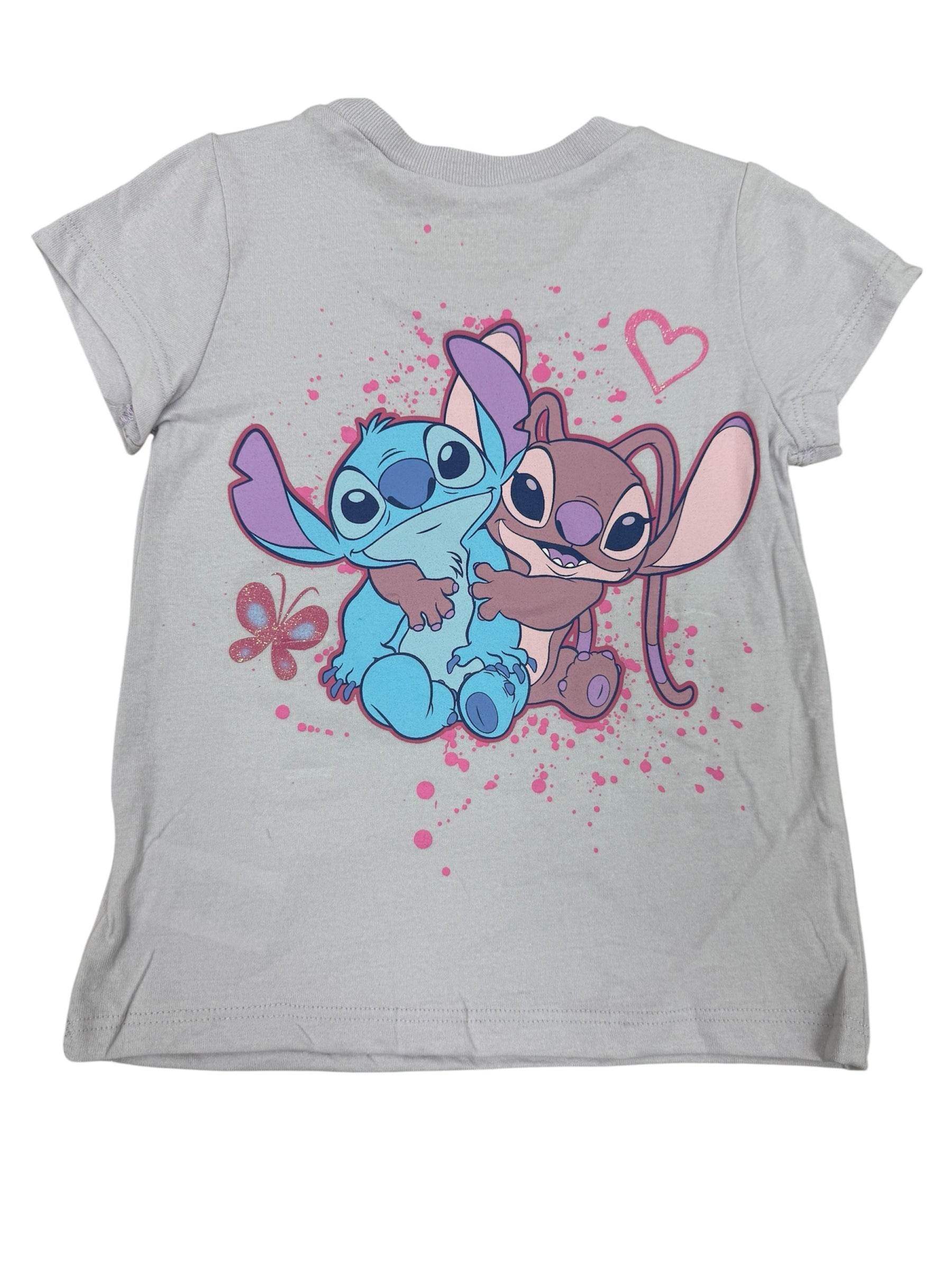 Kids Disney Stitch & Angel Purple Love Shirt & Biker Shorts Set