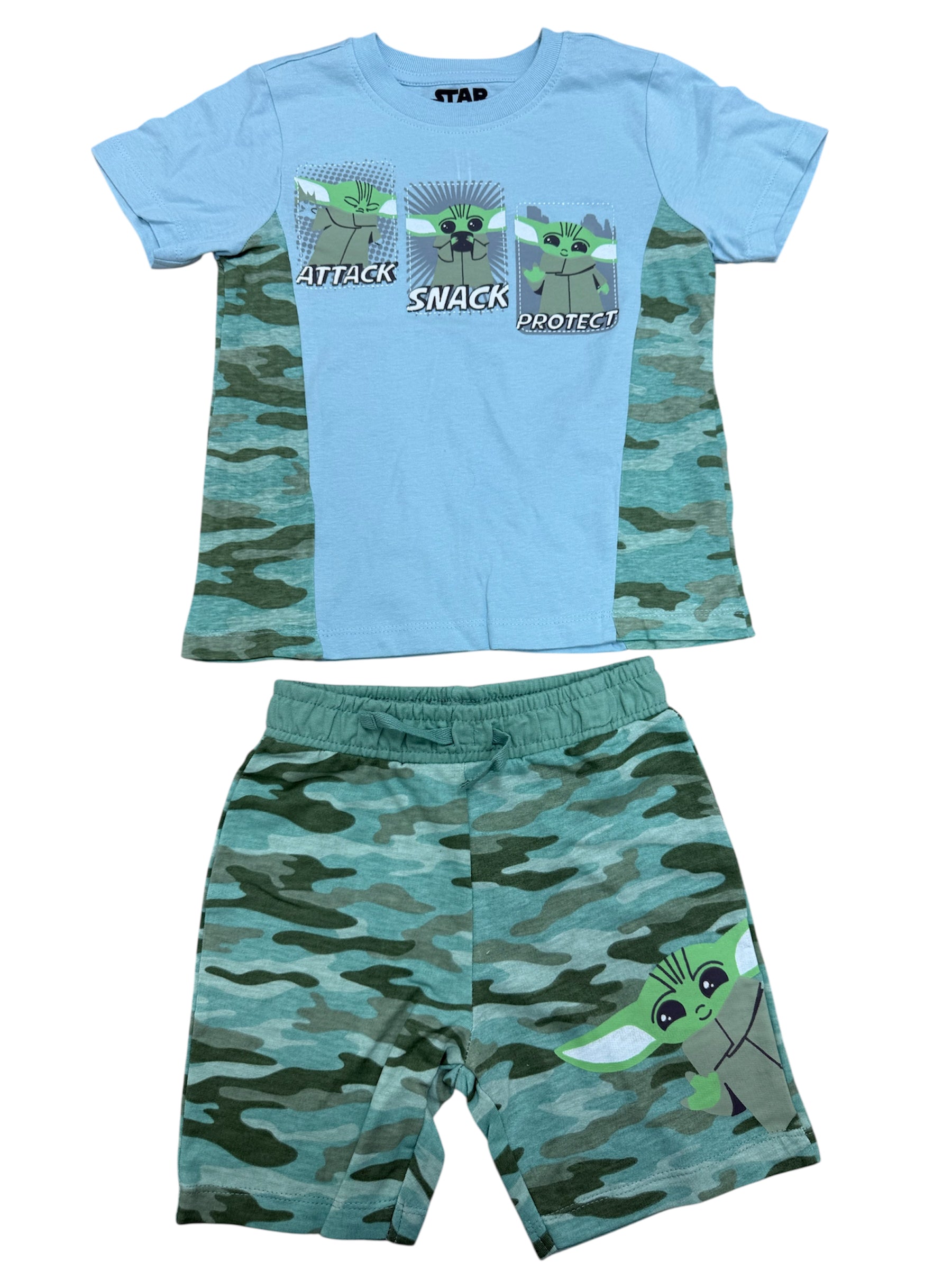 Kids Baby Yoda Camo Set w/ Shirt & Shorts