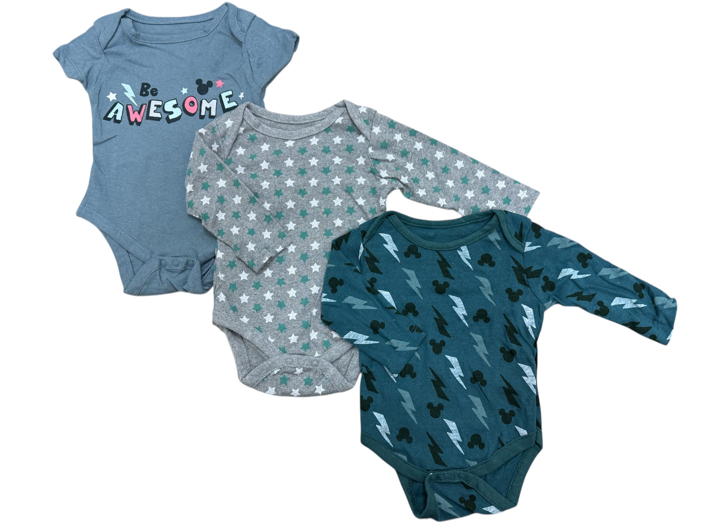 3pk Disney Mickey Mouse "Be Awesome" Newborn Onesies