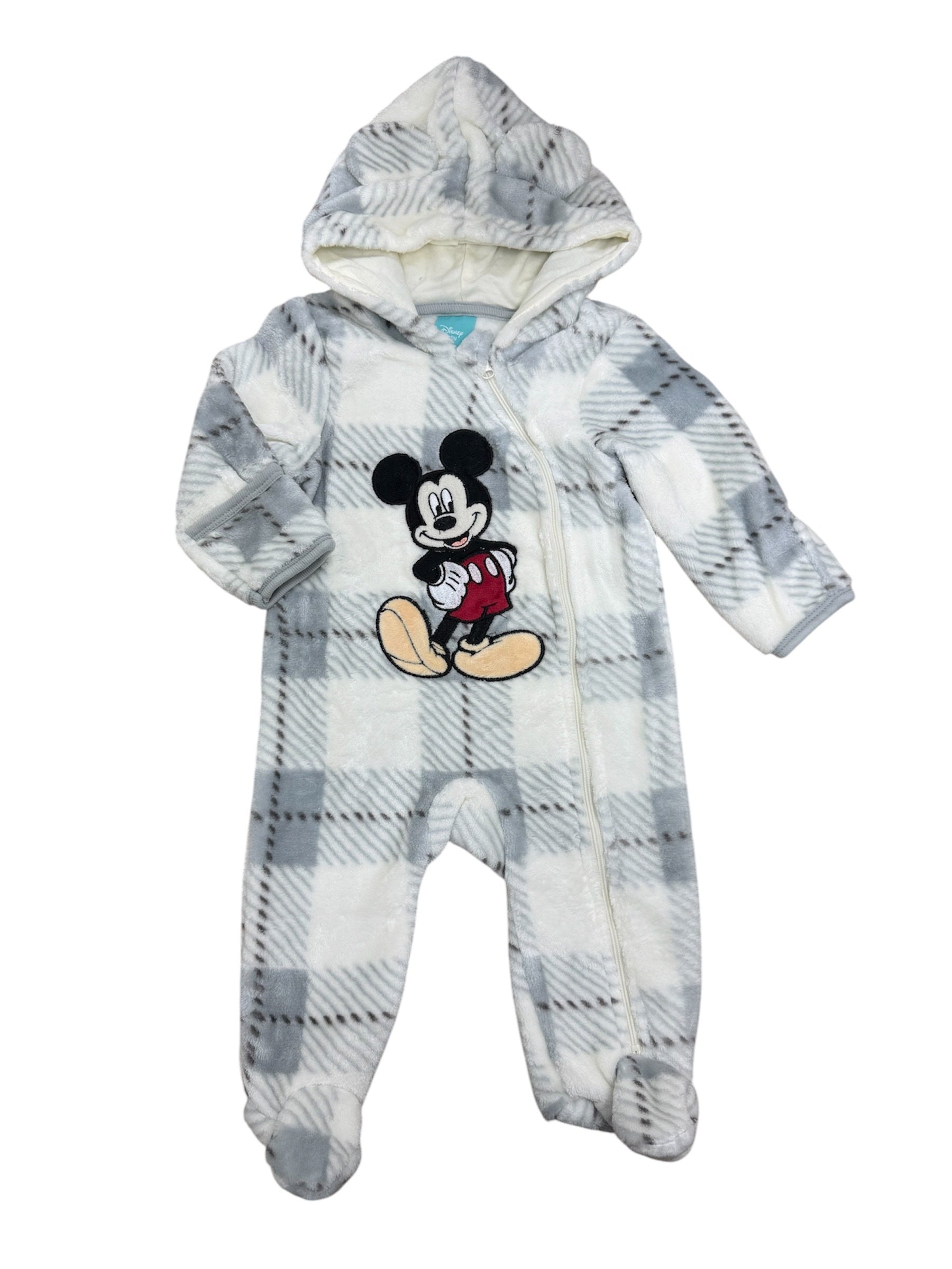 Disney Mickey Mouse Newborn Plaid Hooded Coveralls