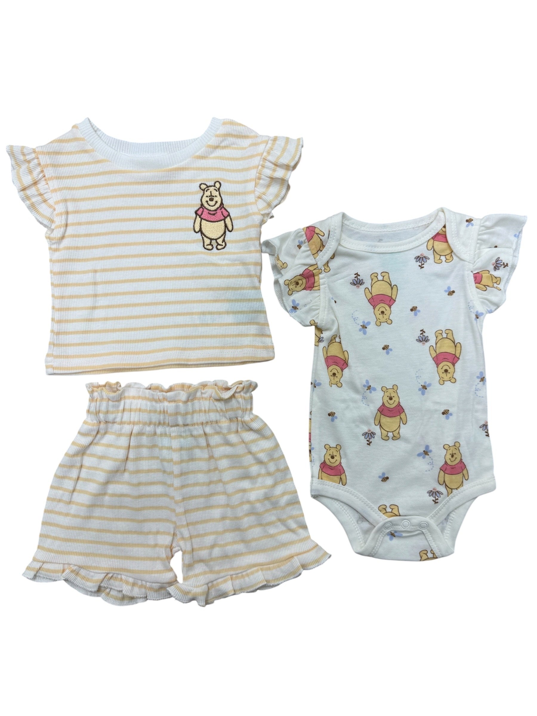 Disney Winnie The Pooh Striped Baby Girls 3pc Set