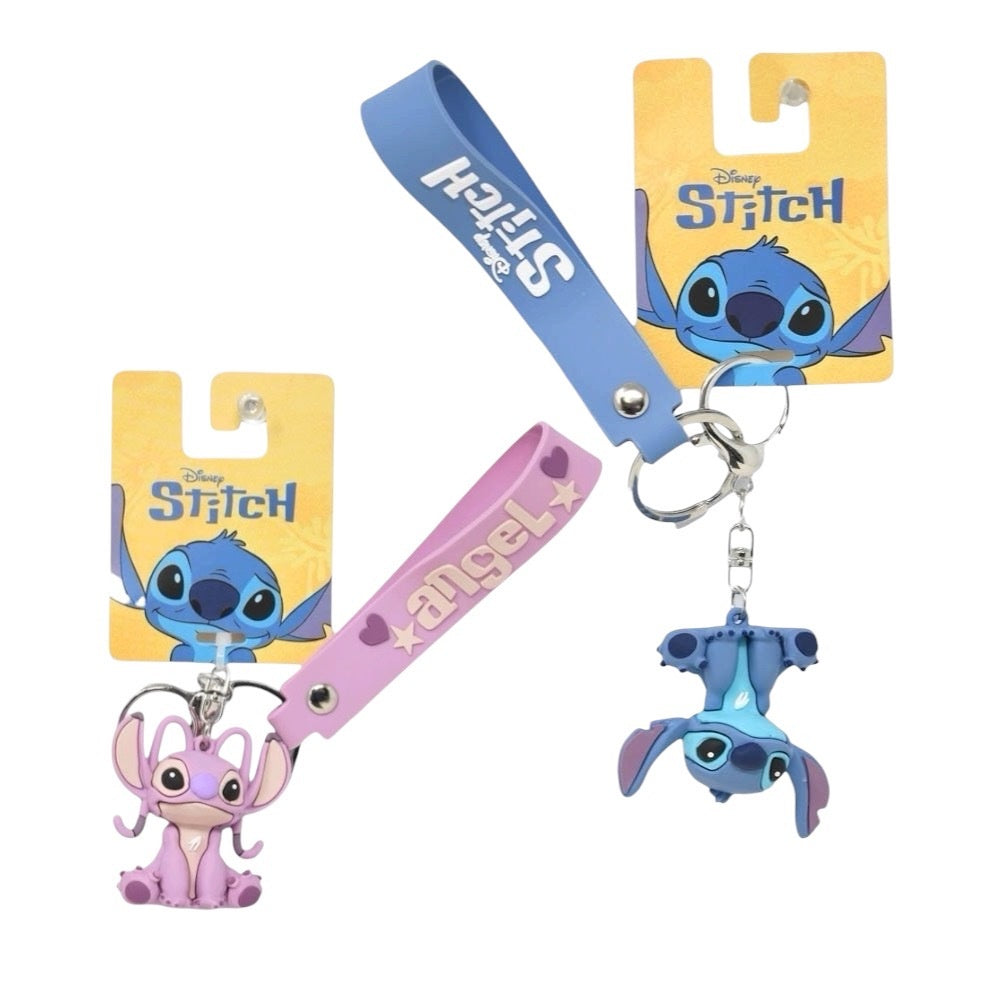 Stitch & Angel 3D Molded Rubber Keychain with Wrist Strap Asst. 1pc