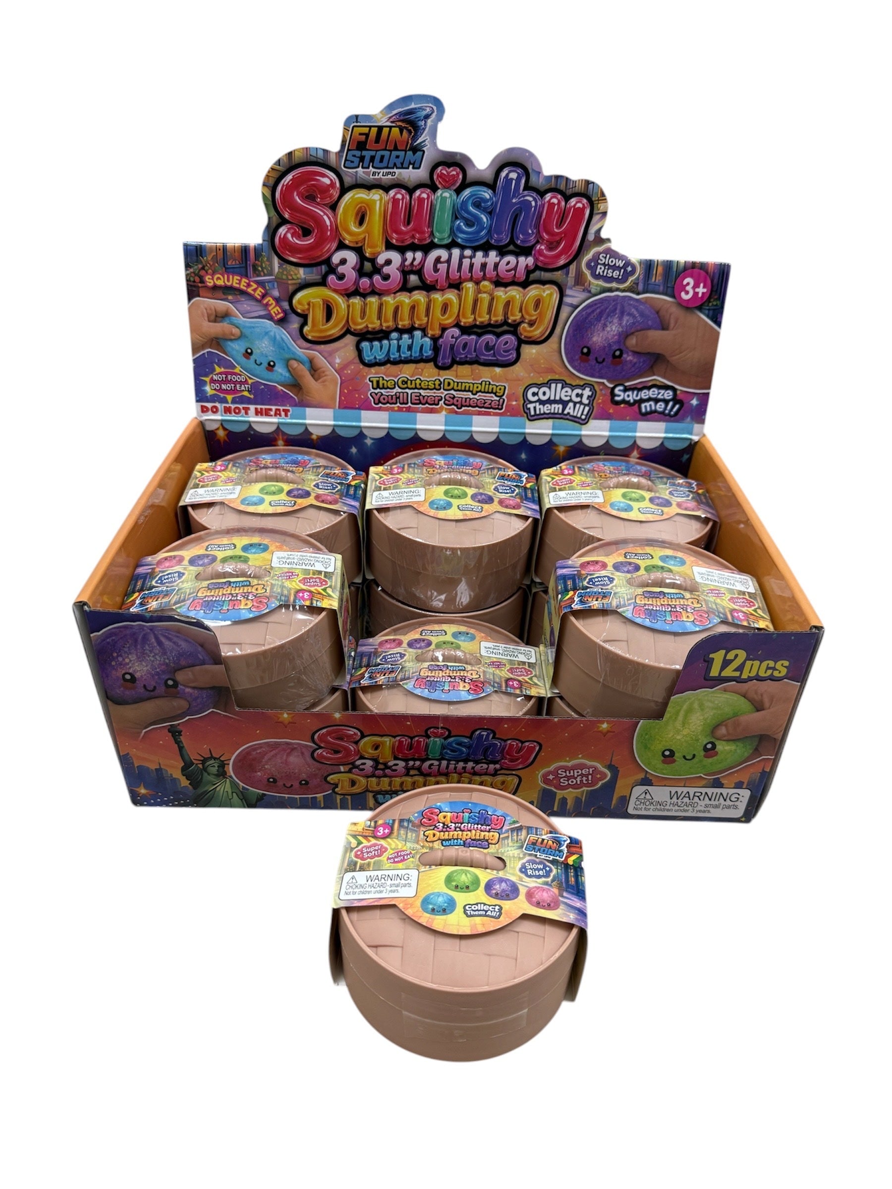 2.16" Squishy Glitter Dumpling with Face in Steamer Jelly