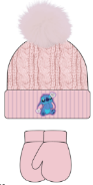 Toddler Stitch Cable Beanie Mittens Girl Pink Set