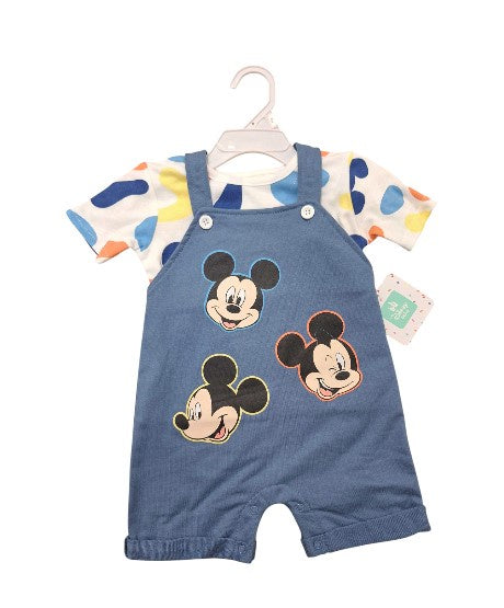 Mickey Mouse Smiling Baby Shortall 2Pc Set Blue