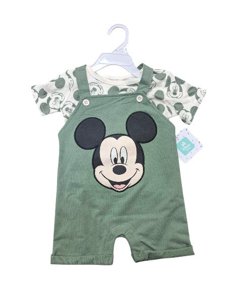 Mickey Head Baby Shortall 2Pc Set Green