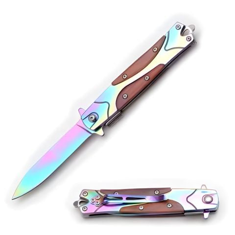 Snake Eye Tactical Stiletto Spring Assist Wood Metal Knife