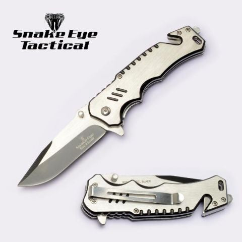Snake Eye Tactical Rescue Style Spring Assist Knife-Silver