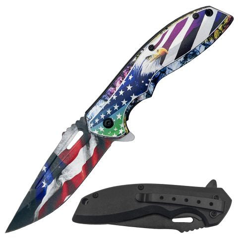 Snake Eye US Flag Tactical Spring Assist Folding Knife