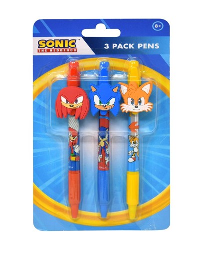 Sonic 3pk Pens with Rubber Character Clip on Card