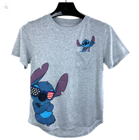 Disney American Flag Sunglass Stitch Junior Pocket Tee