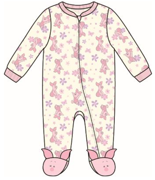 Disney Winnie The Pooh Piglet Floral Footed Coveralls