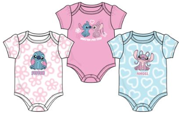 Disney Stitch & Angel "Built For Eachother" 3PK Bodysuits