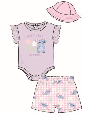 Disney Stitch "Happiness Blooms" Baby Girls 3pc Set w/ Hat