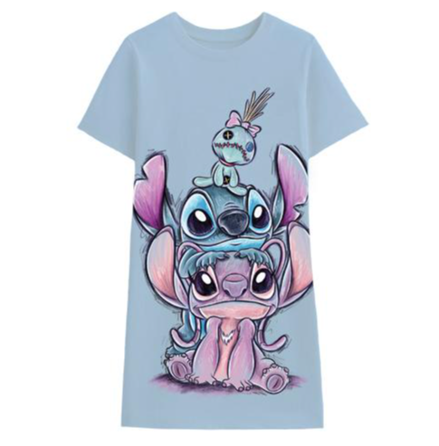 Junior Stitch, Angel & Scrump Oversized Blue Tee
