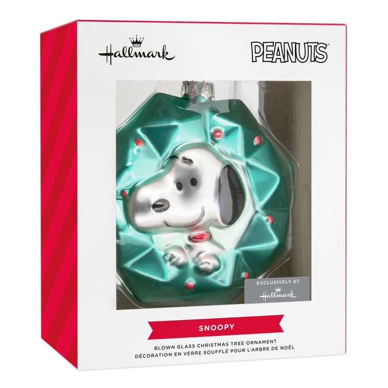 Peanuts® Snoopy in Wreath Blown Glass Hallmark Ornament
