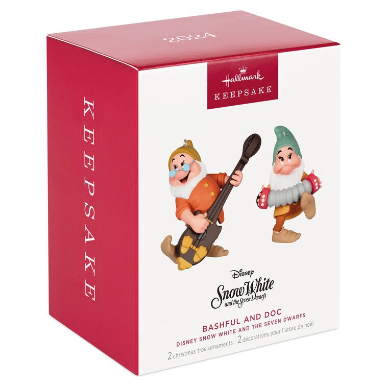 Hallmark Keepsake Christmas Ornaments 2024, Disney Snow White and the Seven Dwarfs Bashful and Doc, Porcelain, Set of 2, Gifts for Disney Fans