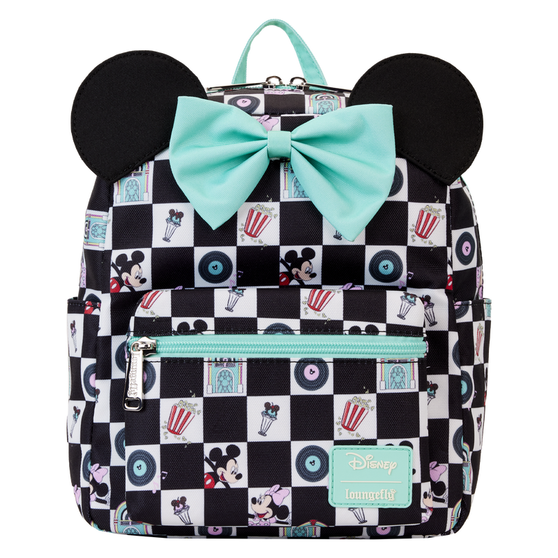 Mickey & Minnie Date Night Diner Checkered All-Over Print Nylon Mini Backpack