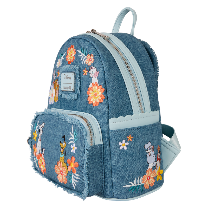 Loungefly Disney Cats & Dogs Faux Denim Fringe Mini Backpack