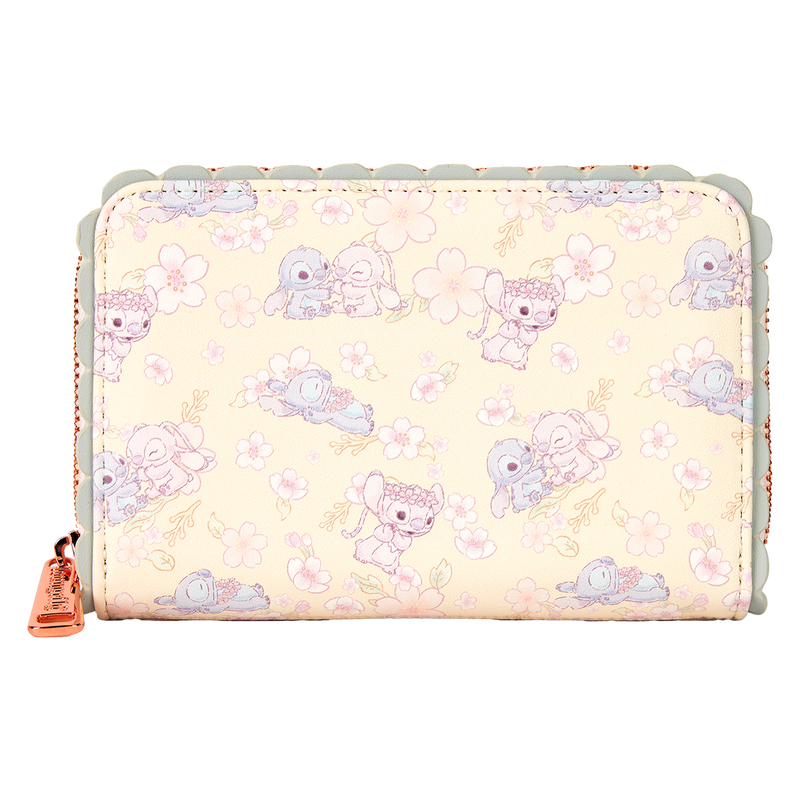 Disney Cute Stitch & Angel Cherry Blossom Zip Around Wallet