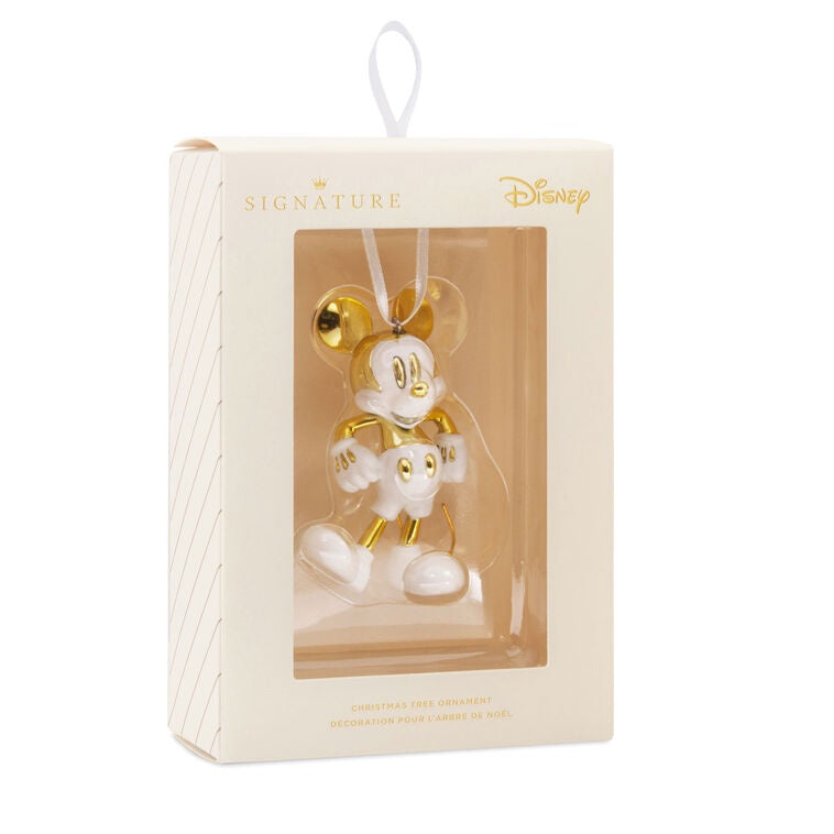 Disney Mickey Mouse White and Gold Ceramic Hallmark Ornament