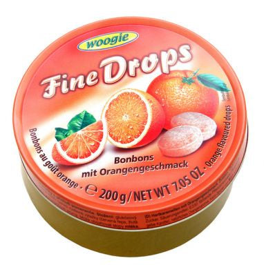 Woogie Orange Drop Sanded Candies 200g Tin