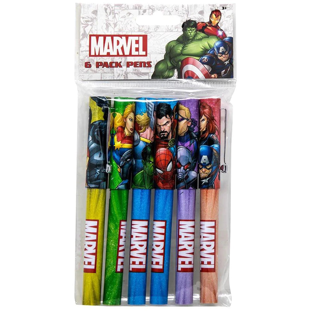 Avengers & Spiderman 6pk Pens in Poly Bag with Header