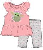 Baby Yoda Pink Shirt and Bike Shorts 2Pc Set for Toddler Girls