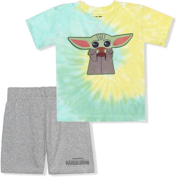 Baby Yoda Tie-Dye T-Shirt and Grey Shorts