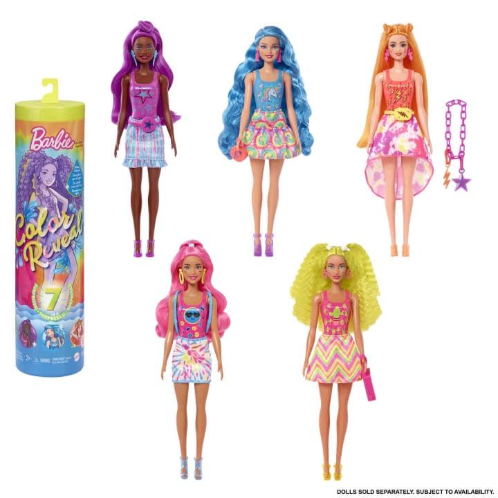 Barbie Color Reveal Doll, Neon Tie-Dye Series With 7 Surpises, Color-Change