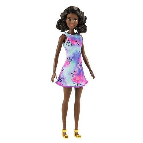 Barbie Doll with Purple Tie-Dye Dress and Curly Brunette Hair