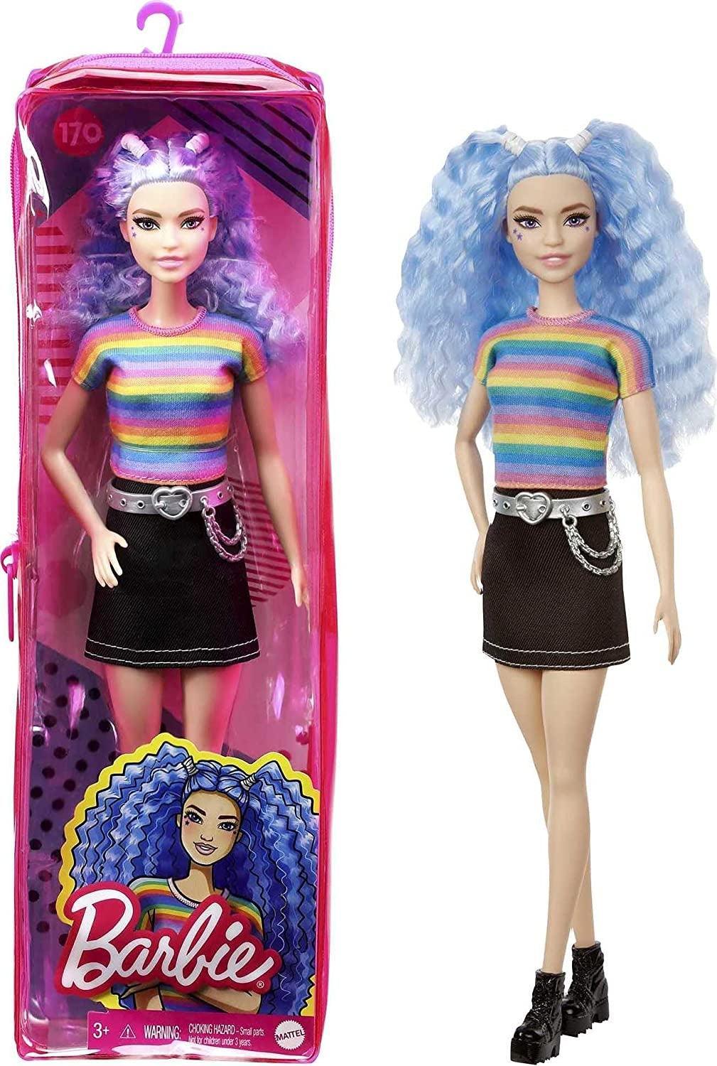 Barbie Fashionistas Doll # 170, Rainbow Striped Top & Black Skirt