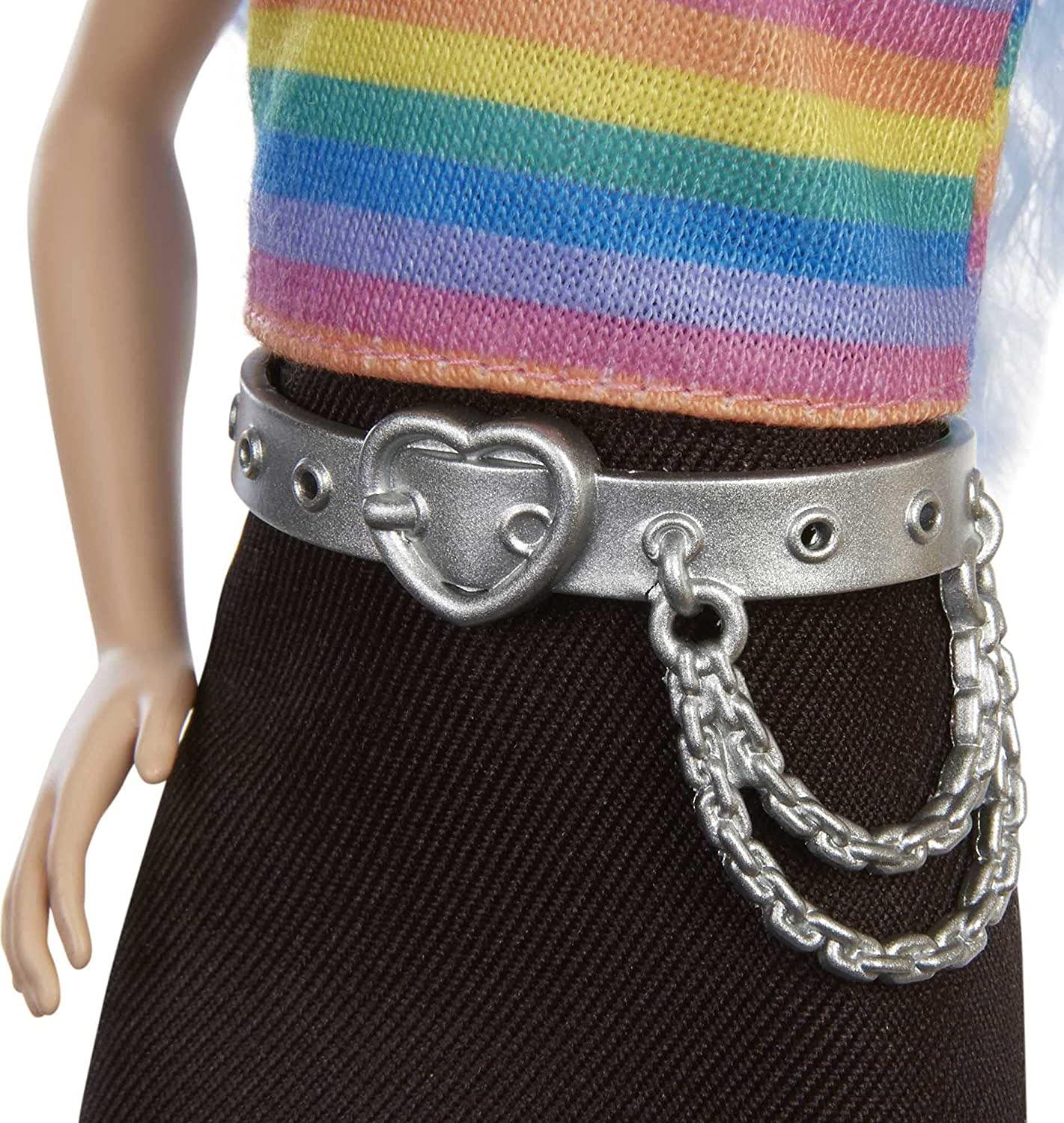 Barbie Fashionistas Doll # 170, Rainbow Striped Top & Black Skirt